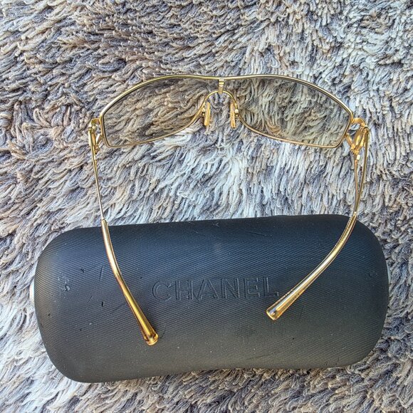 Authentic Chanel Gold Sunglasses crystal CC main image 6
